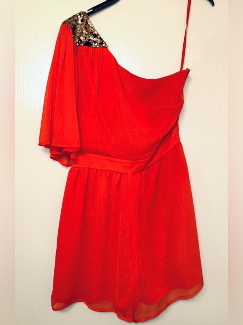 Gianni Bini Red One-Shoulder Sequin Detail Cocktail Dress – Size 4 - Picture 1 of 4